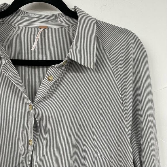 Free People Grey & White Striped Ruffled Tiered Long Sleeve Blouse Womens S Top - Picture 5 of 10
